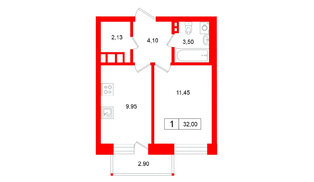 Квартира в ЖК Аксиома.Возрождение, 1 комнатная, 32 м², 4 этаж