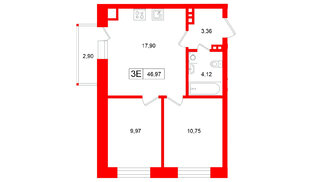 Квартира в ЖК Аксиома.Возрождение, 2 комнатная, 46.97 м², 5 этаж