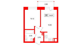 Квартира в ЖК Аксиома.Возрождение, 1 комнатная, 34.81 м², 3 этаж