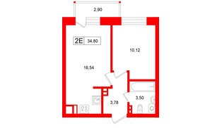 Квартира в ЖК «Аксиома.Возрождение», 1 комнатная, 34.81 м², 2 этаж