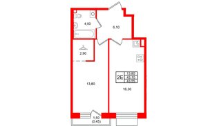 Квартира в ЖК Лисино, 1 комнатная, 44.6 м², 2 этаж