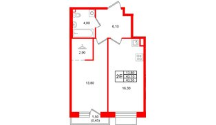 Квартира в ЖК Лисино, 1 комнатная, 44.6 м², 4 этаж