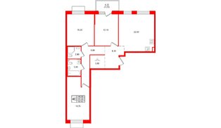 Квартира в ЖК «Лисино», 3 комнатная, 95.5 м², 2 этаж