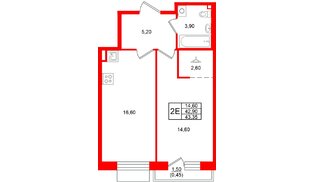 Квартира в ЖК «Лисино», 1 комнатная, 43.35 м², 4 этаж