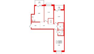 Квартира в ЖК «Лисино», 3 комнатная, 86.17 м², 3 этаж