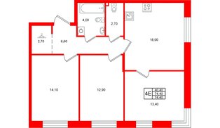 Квартира в ЖК «Лисино», 3 комнатная, 74.4 м², 1 этаж