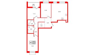 Квартира в ЖК «Лисино», 3 комнатная, 91.7 м², 2 этаж