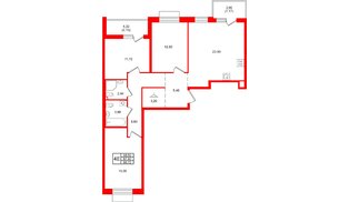 Квартира в ЖК «Лисино», 3 комнатная, 95.6 м², 3 этаж