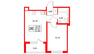Квартира в ЖК Любоград, 1 комнатная, 41.25 м², 1 этаж