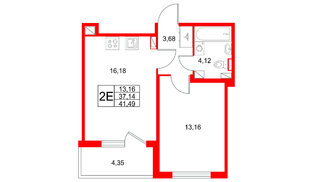 Квартира в ЖК Любоград, 1 комнатная, 41.49 м², 2 этаж