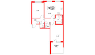 Квартира в ЖК Любоград, 2 комнатная, 69.21 м², 1 этаж