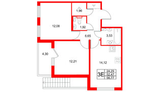 Квартира в ЖК Любоград, 2 комнатная, 56.77 м², 1 этаж