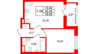 Квартира в ЖК «Город звёзд», 1 комнатная, 33.35 м², 14 этаж