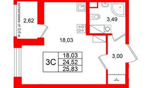 Квартира в ЖК «Город звёзд», студия, 24.52 м², 22 этаж