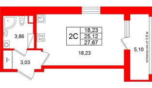 Квартира в ЖК «Город звёзд», студия, 25.12 м², 5 этаж