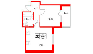 Квартира в ЖК Любоград, 1 комнатная, 42.93 м², 3 этаж
