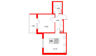 Квартира в ЖК Любоград, 1 комнатная, 43.35 м², 2 этаж