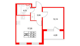 Квартира в ЖК Любоград, 1 комнатная, 41.56 м², 1 этаж