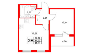 Квартира в ЖК Любоград, 1 комнатная, 41.28 м², 4 этаж