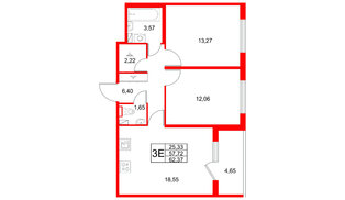 Квартира в ЖК Любоград, 2 комнатная, 62.37 м², 1 этаж