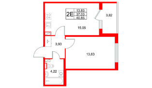 Квартира в ЖК Любоград, 1 комнатная, 40.85 м², 1 этаж
