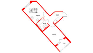Квартира в ЖК Любоград, 1 комнатная, 41.02 м², 1 этаж