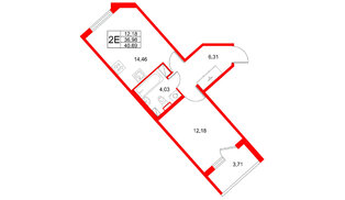 Квартира в ЖК Любоград, 1 комнатная, 40.69 м², 4 этаж