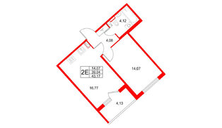 Квартира в ЖК Любоград, 1 комнатная, 43.17 м², 1 этаж