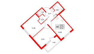 Квартира в ЖК Любоград, 2 комнатная, 57.61 м², 2 этаж