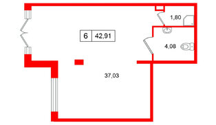 Помещение в ЖК «Дворцовый фасад╗, 42.91 м², 1 этаж