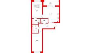 Квартира в ЖК Квартал «Новый Московский», 2 комнатная, 70.96 м², 1 этаж