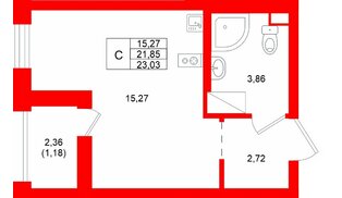 Квартира в ЖК Квартал «Новый Московский», студия, 23.03 м², 2 этаж
