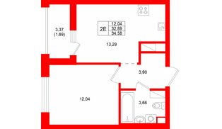 Квартира в ЖК UP-квартал Новый Московский, 1 комнатная, 34.58 м², 7 этаж