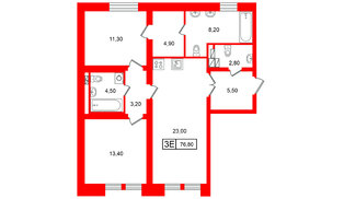 Квартира в ЖК Коллекционер, 2 комнатная, 76.8 м², 4 этаж