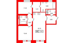 Квартира в ЖК «Коллекционер», 2 комнатная, 77.5 м², 5 этаж