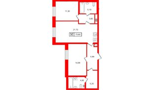 Квартира в ЖК «Коллекционер», 2 комнатная, 73.6 м², 5 этаж