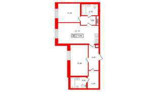 Квартира в ЖК Коллекционер, 2 комнатная, 73.6 м², 6 этаж