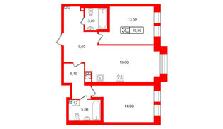 Квартира в ЖК Коллекционер, 2 комнатная, 70.9 м², 4 этаж