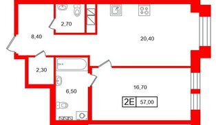 Квартира в ЖК «Коллекционер», 1 комнатная, 57 м², 5 этаж
