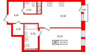 Квартира в ЖК «Коллекционер», 1 комнатная, 55.7 м², 7 этаж