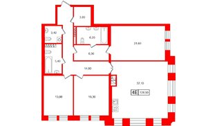 Квартира в ЖК «Коллекционер», 3 комнатная, 128.5 м², 6 этаж