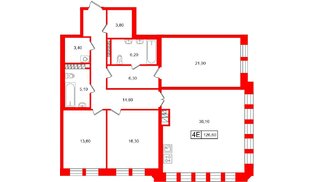 Квартира в ЖК «Коллекционер», 3 комнатная, 126.6 м², 7 этаж