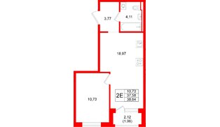 Квартира в ЖК «Новоселье», 1 комнатная, 38.64 м², 11 этаж