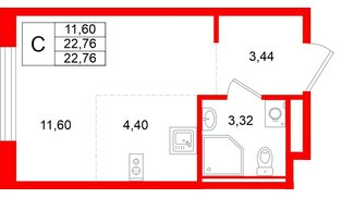 Квартира в ЖК «Новоселье», студия, 22.76 м², 10 этаж