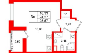 Квартира в ЖК «Город звёзд», студия, 24.27 м², 9 этаж