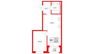 Квартира в ЖК «Новоселье», 1 комнатная, 38.64 м², 9 этаж
