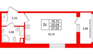 Квартира в ЖК «Город звёзд», студия, 25.04 м², 14 этаж