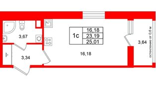 Квартира в ЖК «Город звёзд», студия, 23.19 м², 9 этаж