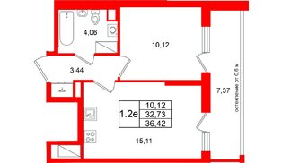 Квартира в ЖК «Город звёзд», 1 комнатная, 32.73 м², 12 этаж