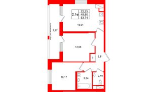 Квартира в ЖК «Город звёзд», 2 комнатная, 49.8 м², 5 этаж